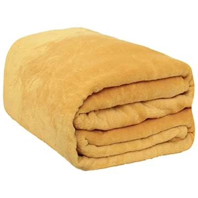 Image of Brentfords Super Ultra Soft Flannel Fleece Blanket Throw Over Large Fluffy Warm, Ochre Yellow 120 x 150cm