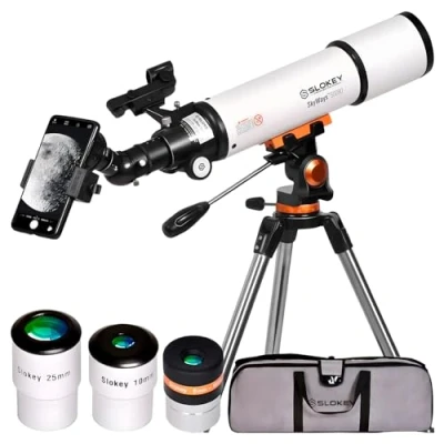 Image of Slokey 50080 Astronomical Telescope For Kids Portable 25x 250x Refractor with 80 mm Aperture and 3x Barlow Lens Stargazing Includes Tripod Phone Adapter cm x 125