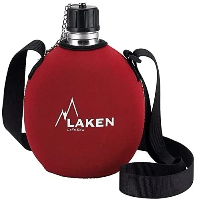 Image of LAKEN Clasica 1 Litre Water Canteen, Aluminum Camping Bottle with Neoprene Pouch and Strap, Narrow Mouth, Leak Proof, BPA Free, Red
