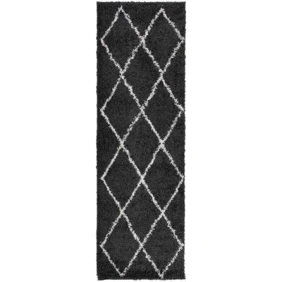 Image of vidaXL Shaggy Rug PAMPLONA High Pile Modern Black and Cream 80x250 cm