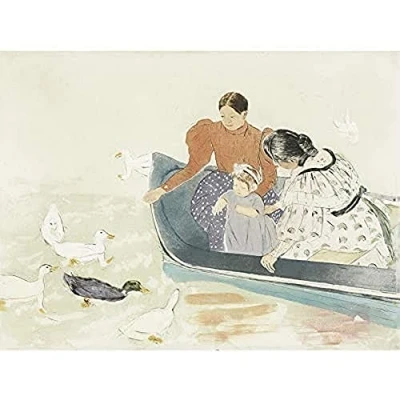 Image of Artery8 Cassatt Feeding Ducks Painting Unframed Wall Art Print Poster Home Decor Premium