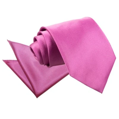 Image of DQT Plain Glossy Satin Polyester Wedding Classic Neck Tie and Pocket Square Set for Men in Mulberry