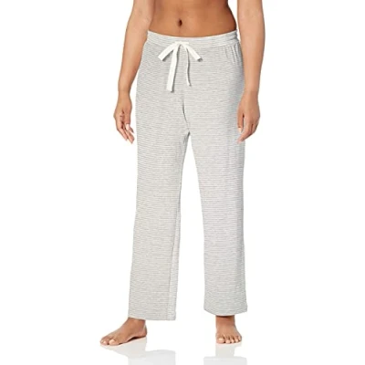 Image of Amazon Essentials Women&#039;s Lightweight Lounge Terry Pyjama Bottom, Light Grey White Stripes, XS