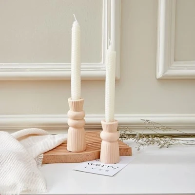Image of Denique Ceramic Candle Holders Set of 2, Creative Modern Knot Candlestick Holder Set, Table Centerpiece Taper Desktop Decoration for Home Decor, Wedding, Dinning, Party (Beige)