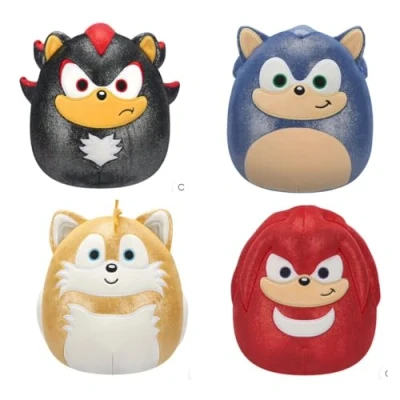Image of Squishmallows Kellytoy Christmas 2024 Metallic Sonic, Knuckles, Tails, Shadow Plush Toy (8/&#039;&#039; Set of 4 Sonic) 8 inch