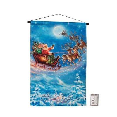 Image of Samuel ALEXANDER 60cm x 40cm Battery Operated Light up Santa Sleigh Fabric Hanging Christmas Banner