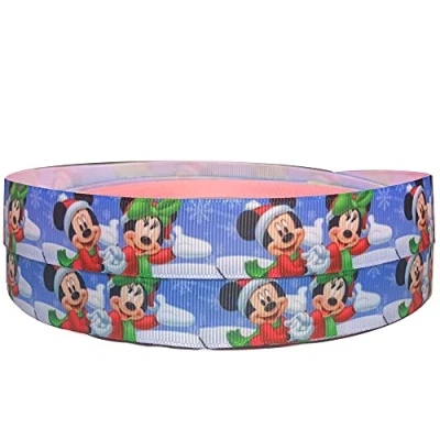 Image of Blue Mickey &amp; Minnie Mouse Christmas 2M X 22mm Wide Cake Ribbon Gift Wrap Decoration Decorating Ideas for Present Bows Toppers or Wrapping Bags Box Balloon String Cards Art Craft