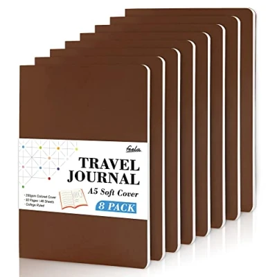 Image of feela 8 Pack Soft Cover Notebooks A5 Lined Journal College Ruled for Work, Travel Women Men, Note Taking Study Notepad School Supplies Business Writing Books, Brown