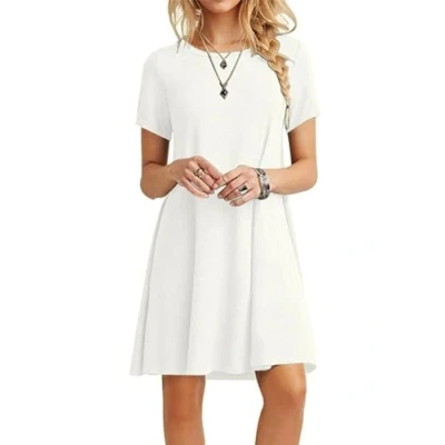 Image of MOLERANI Summer Dresses for Women UK Casual T Shirt Dress Short Sleeve Ladies Beach (L, White)
