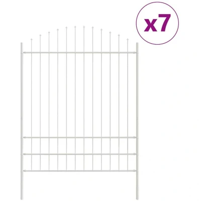 Image of vidaXL Fence Panel with Spike Arch Set of 7 White Powder Coated Steel