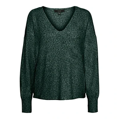 Image of VERO MODA Women&#039;s Vmdoffy LS V Neck Blouse Ga Noos Sweater, Pine Grove/Detail: Melange, XS