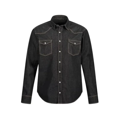 Image of JP 1880 Men&#039;s Denim Shirt Mf Kent 1/1, Black, XXXXXXXXL