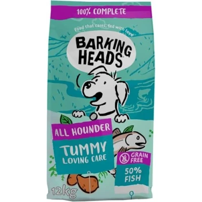 Image of Barking Heads Complete Dry Dog Food 12kg Adult All Hounder Tummy Loving Care Fish Natural Grain Free Hypoallergenic for Sensitive Stomachs Vet Approved