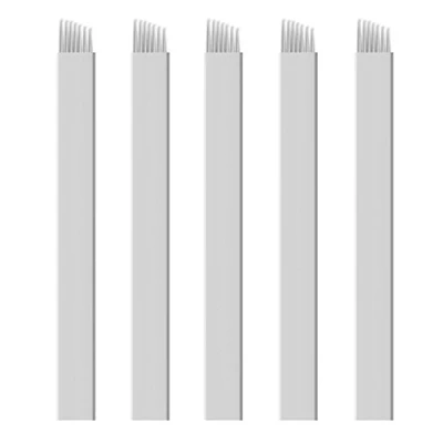 Image of Xiaoyu 50PCS Microblading Needles, Permanent Makeup Manual Tattoo Eyebrow Blade Bevel for Pens, White, 7 Pin