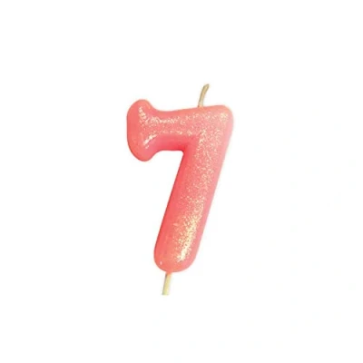 Image of Anniversary House Colourful Pink Glitter Candle, Number 7, 7th Birthday Cake Topper, 7 Centimeters, AHC80/7
