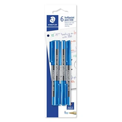 Image of Staedtler Medium Stick 430 Ballpoint Pen, Blue, Pack of 6