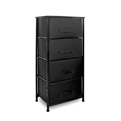 Image of Clarisworld Drawers Storage Tower Dresser Wood Top, Sturdy Steel Frame, Organizer Unit for Bedroom, Hallway, Entryway, Closets Laminated Fabric (Black 4 Drawers)