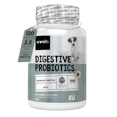 Image of Probiotics for Dogs Added Prebiotics &amp; Digestive Enzymes Dog Gut Health, Allergies Immunity Breeds Supplements 120 &#039;Split Pour&#039; Capsules