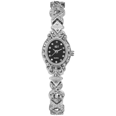 Image of JewelryWe Vintage Oval Bracelet Watch: Classic Analog Small Dial Quartz Bangle Watches Elegant Rhinestones Wristwatch Dress Watch