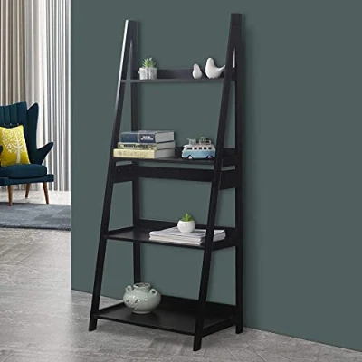 Image of URBNLIVING Modena 4 Tier Wooden Ladder Storage Rack Display Stand Shelving Unit Bedroom (Black)