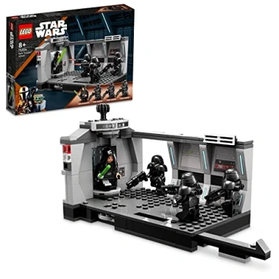 Image of LEGO 75324 Star Wars Dark Trooper Attack Set, Mandalorian Buildable Toy with Revolving Elevator, Luke Skywalker Minifigure and Lightsaber