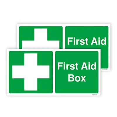 Image of Pack of 2 First Aid Signs Self Adhesive Waterproof Vinyl Kit 200mmx100mm V1131