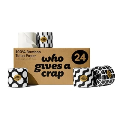 Image of Who Gives A Crap Premium Bamboo, Twice as Long, Toilet Roll, Box of 24 (3 Ply, 370 Sheets) Luxuriously Soft, Strong, Sustainable, Biodegradable &amp; Plastic Free