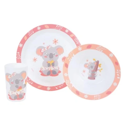 Image of FUN HOUSE 005803 Mimi Koala Dinner Set consisting of a Flat Plate Ø 22 cm, Soup or Bowl 16 cm and Glass 220 ml for Children Reusable Crockery