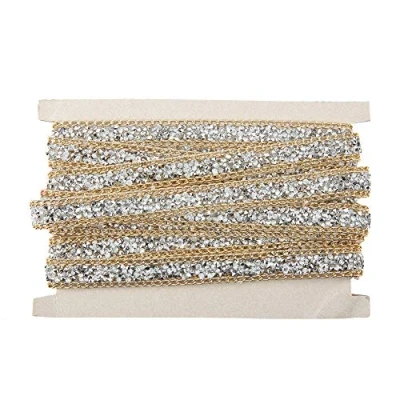 Image of HEEPDD 5 Yard 15mm Rhinestone Ribbon, Gold Edge Silver Diamond Wrap Roll Sparkling Ribbon Belt for Wedding Party Floral Arrangements