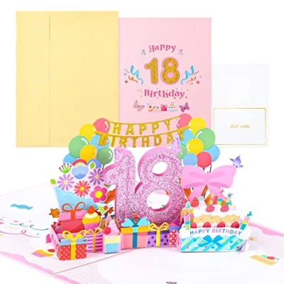 Image of Joyoldelf 18th Birthday Card, Pop Up Greeting Cards, 3D Cards Girls, with Envelope for Women, Mothers, Men, Friends, Romantic Gift Card