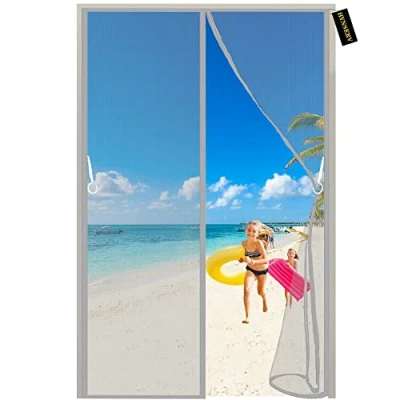 Image of Magnetic Fly Screen Doors Grey 130x200cm Mesh Curtain Mosquito Net for Windows Automatic Closure Keep Bugs/Flys/Mosquitoes Out