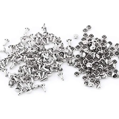 Image of Akozon Double Cap Rivet, 100pcs Spikes Rivets Rivet Tubular Metal Leather Craft Repairs Studs Decoration(Silver)