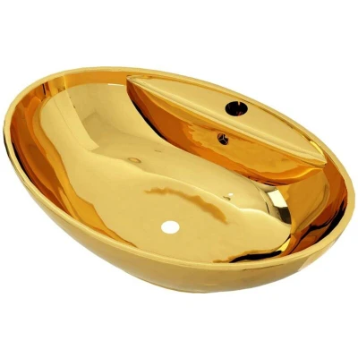 Image of vidaXL Wash Basin with Overflow 58.5x39x21 cm Ceramic Gold