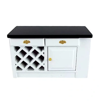Image of Melody Jane Dolls House Miniature Kitchen Furniture Black &amp; White Island Unit End Cabinet