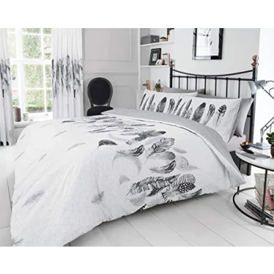 Image of GC GAVENO CAVAILIA Luxury Reversible Duvet Cover, Printed Polycotton Bedding, Feathers White, Double