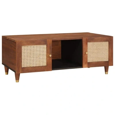 Image of vidaXL Coffee Tables with Shelf Storage Door Brown Cane and solid mango wood
