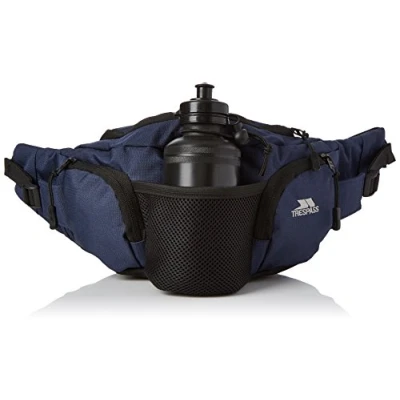 Image of Trespass Vasp, Navy Blue, Adjustable 5L Bumbag / Running Belt with Bottle Holders &amp; Bottles, Blue