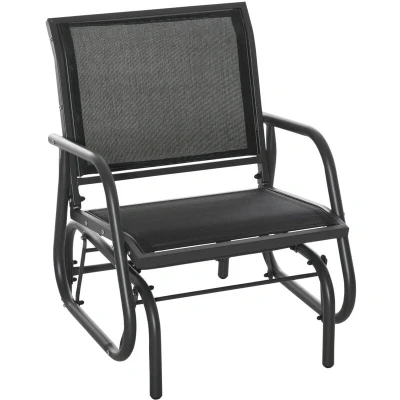 Image of Outsunny Outdoor Gliding Swing Chair Garden Seat w/Mesh Curved Back Steel Frame Armrests Comfortable Lounge Furniture Dark Grey Black