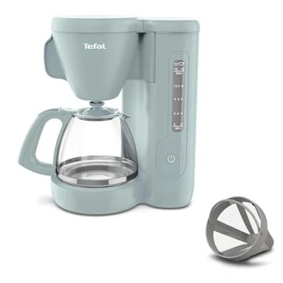 Image of Tefal Morning Filter Coffee Maker Eucalyptus, 1.25L Capacity, Permanent Reusable Filter, Drip Stop System, Keep Warm Function, Easy Fill Water Tank, 1000W, CM2M13G0