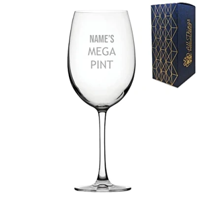 Image of Personalised Engraved Mega Pint Glass, Fits a Whole Bottle of Wine, 26oz, Funny Novelty Birthday Gift, Modern Design, in The UK