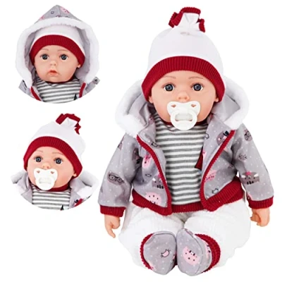 Image of Bibi Doll 20&quot; Lifelike Large Size Soft Bodied Baby Girls Boys Toy With Dummy &amp; Sounds (Grey)