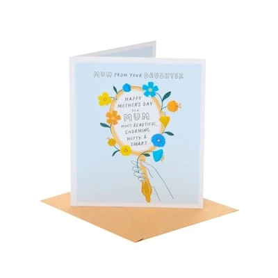 Image of UK Greetings Mother&#039;s Day Card for Mum from Daughter Floral Hand Mirror Design