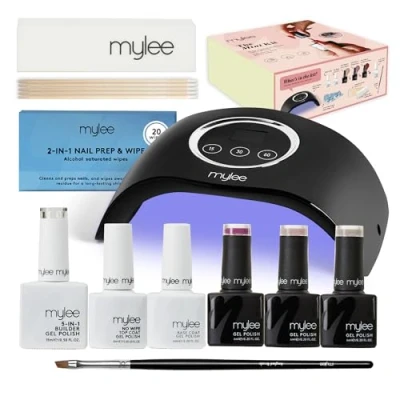 Image of Mylee Mini Kit Professional Nail Care Set for Beginners at Home Includes LED Lamp, Gel Polish, Base Coat, Top Coat and Accessories