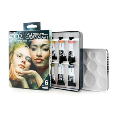Image of QoR Ali Cavanaugh Portrait Colors Set by GOLDEN, 6 x 5 ml tubes, Professional Watercolor Paint