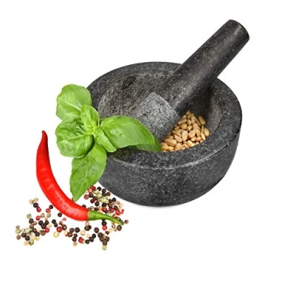 Image of Navaris Mortar and Pestle Set Large Natural Stone Granite Bowl for Grinding Spice, Garlic, Nuts, Herbs, Pesto 16cm Diameter