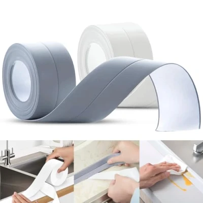 Image of 2 Rolls Of Bathroom Sealing Tape, Self Adhesive Waterproof Kitchen Anti Mildew And Fouling Wall Stickers, Gap (White + Gray)