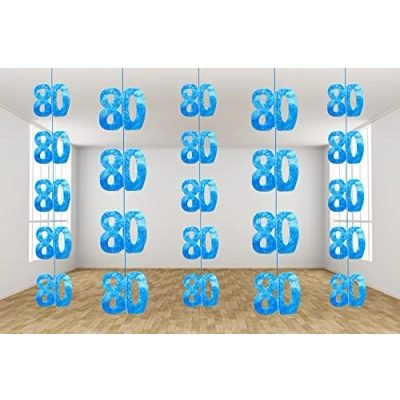 Image of SHATCHI Age Hanging String 13th 90th Glitz Anniversary Birthday Metallic Shiny Foil Banner Party Door Wall Decorations Pack of 6, Blue