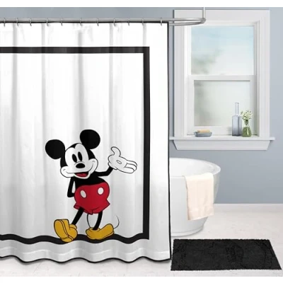 Image of Jay Franco Disney Mickey Mouse Shower Curtain 178 x 182 cm Fabric White Bathroom Decor