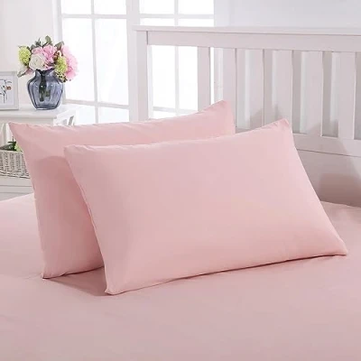 Image of Deep Fitted Sheet 25cm Plain Dyed Non Iron Polycotton Bed Mattress Cover Elasticated Pocket (Pair of Pillow Cases Only, Pink)