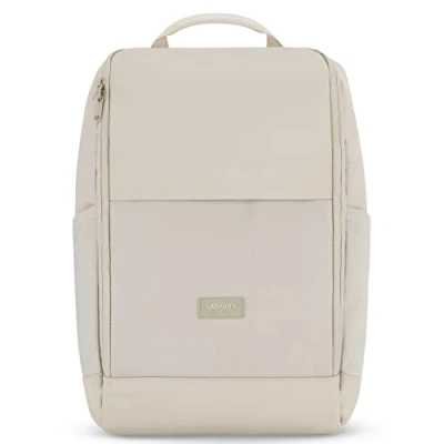 Image of LARKSON Laptop Backpack Womens &amp; Mens Beige Niklas Bag for Travel Business School Anti Theft Rucksack Lightweight Water Repellent